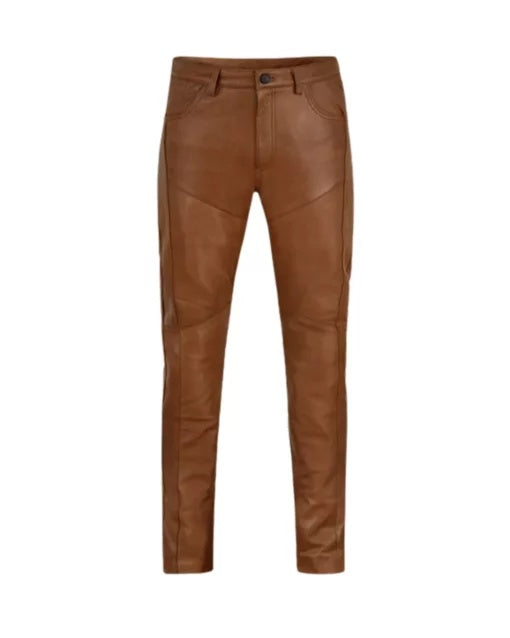 Men's Brown Leather Motorcycle Pant