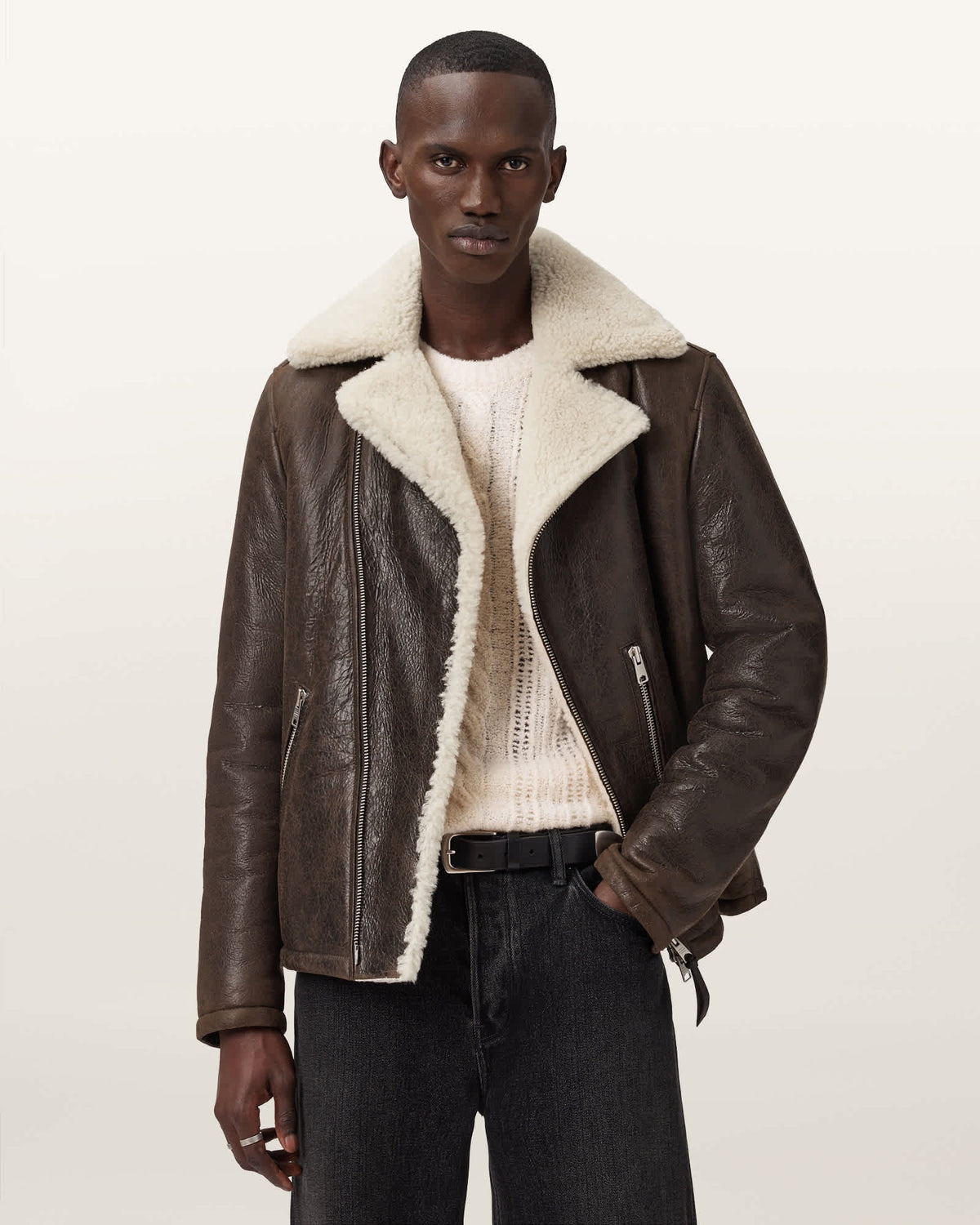 Men's Brown Shearling Aviator Leather Jacket-arcane-fox