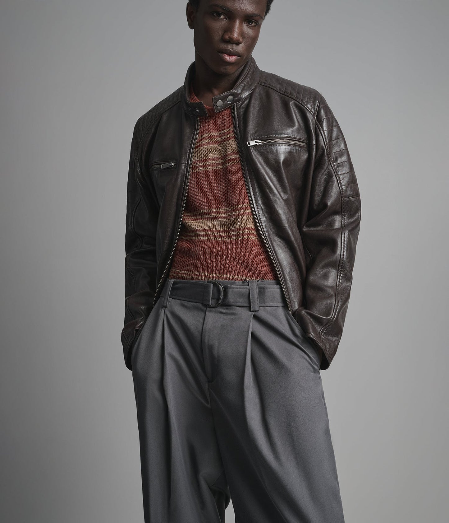 Men's Chocolate Brown Cafe Racer Leather Jacket