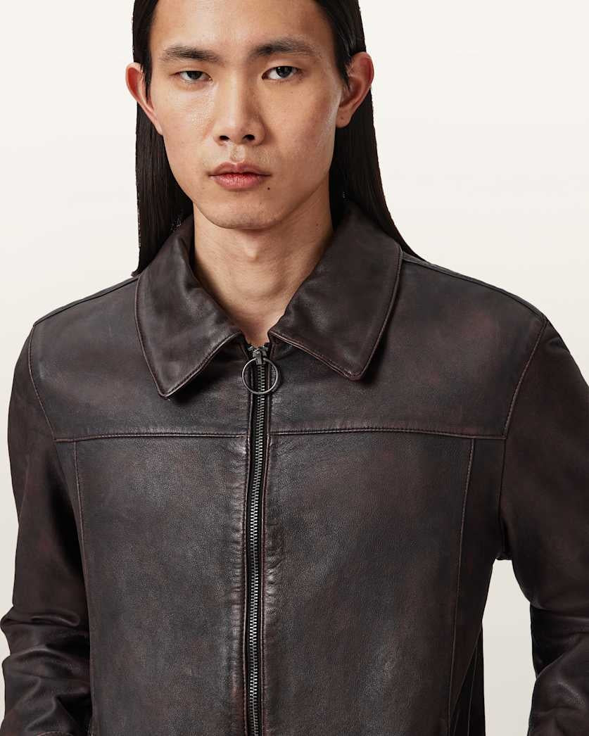 Men's Coffee Brown Distresed Leather Jacket