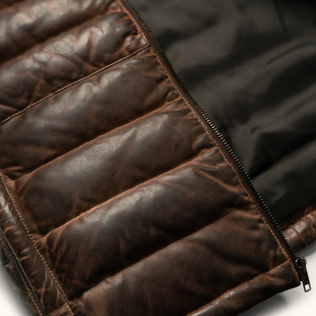 Men's Coffee Brown Puffer Leather Vest