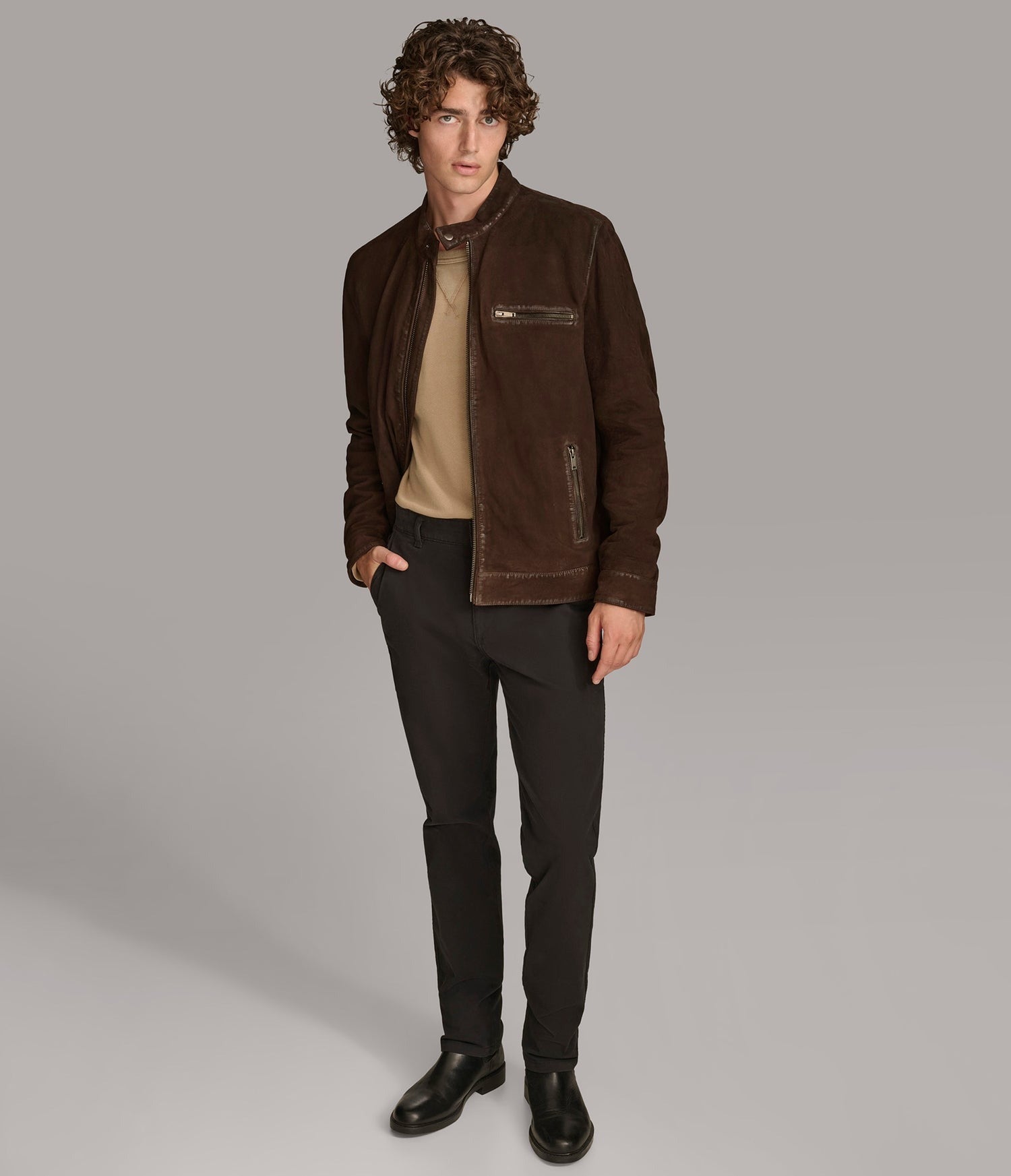 Men's Dark Brown Motorcycle Suede Leather Jacket