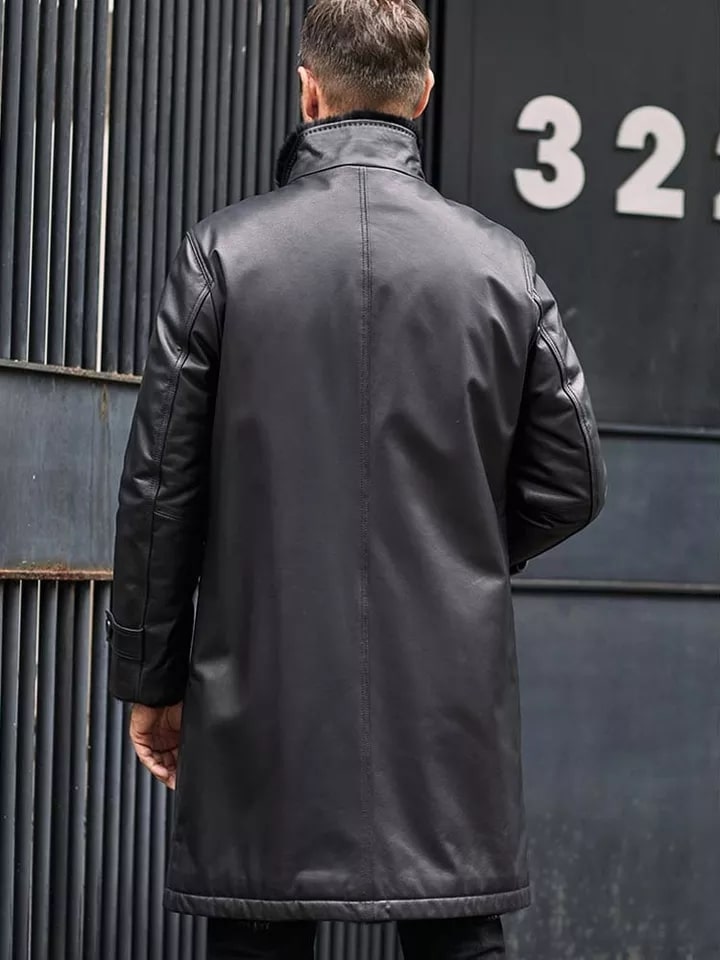 Men's Double Sided Long Shearling Coat In Black