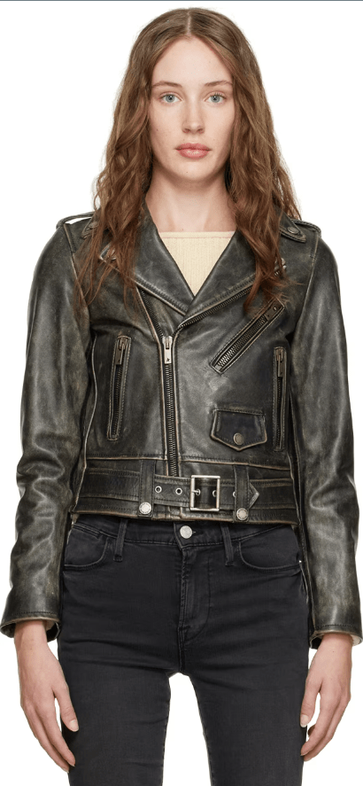 Women's Black Distressed Biker Leather Jacket