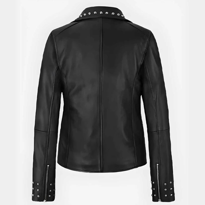 Women's Black Biker Leather Studded Jacket