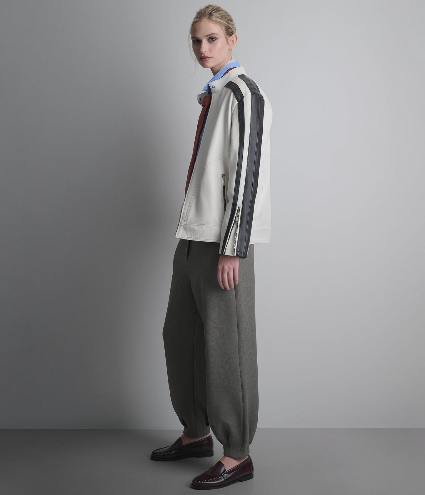 Women's Cafe Racer White Leather Jacket