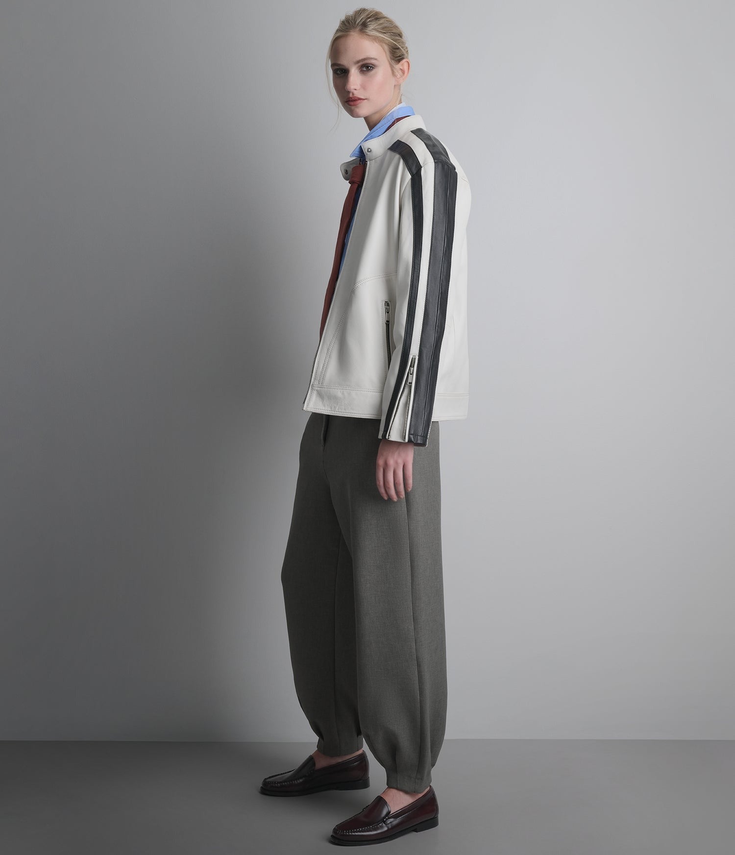 Women's Cafe Racer White Leather Jacket