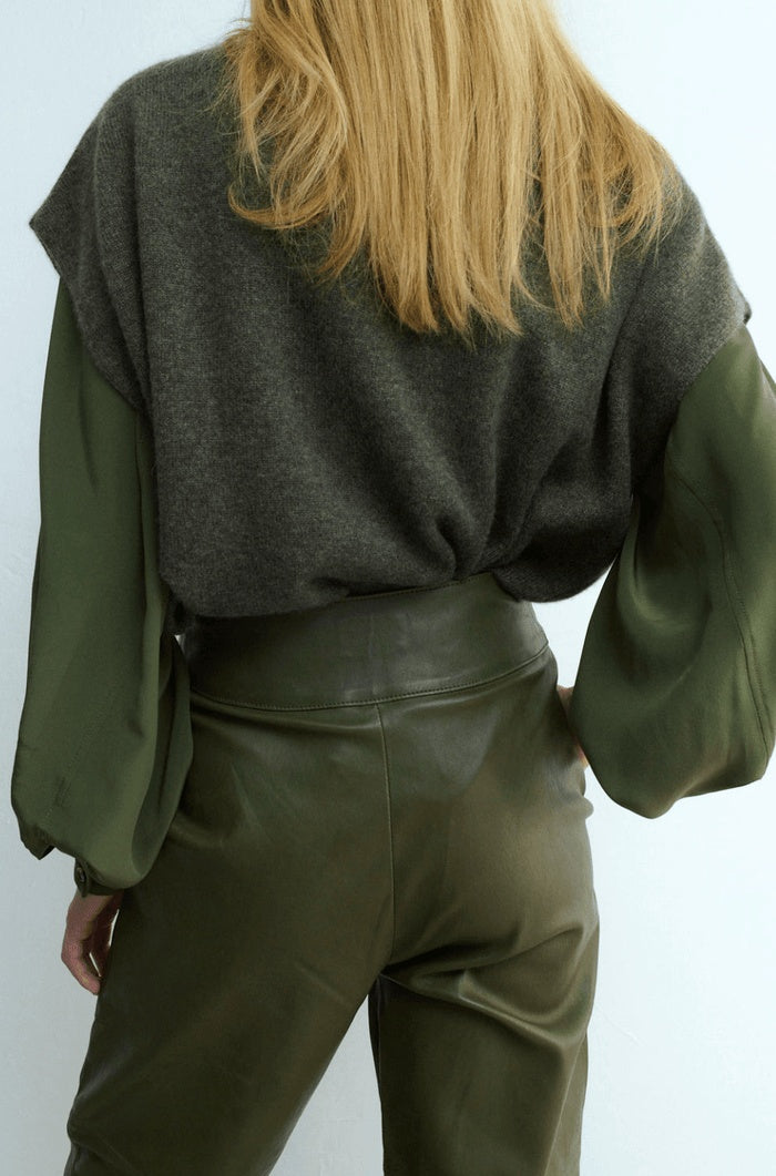 Women's Green Lether Biker Pant