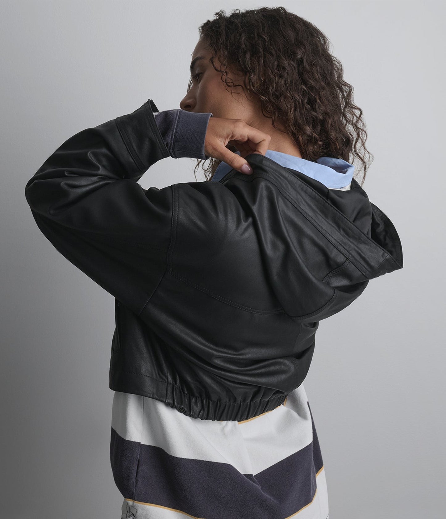Women's Hooded Black Cropped Leather Jacket