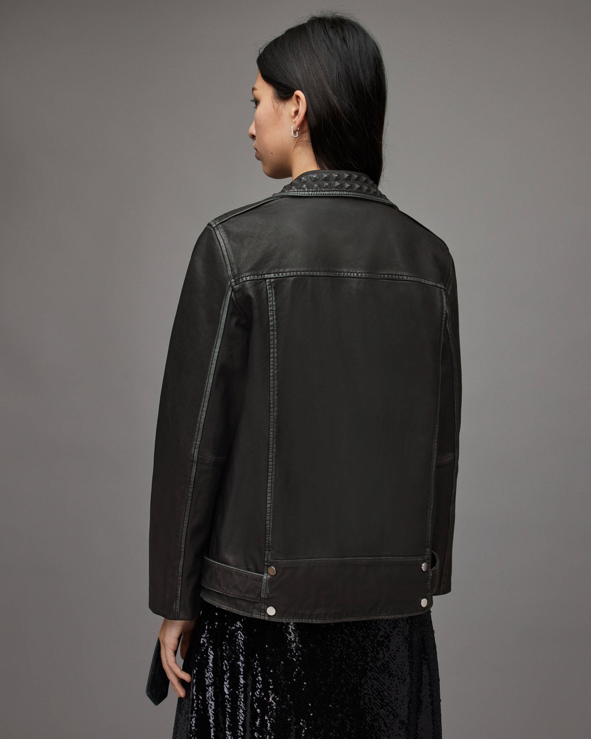 Arcane Fox - Women's Punk Biker Leather Jacket In Black With Belt
