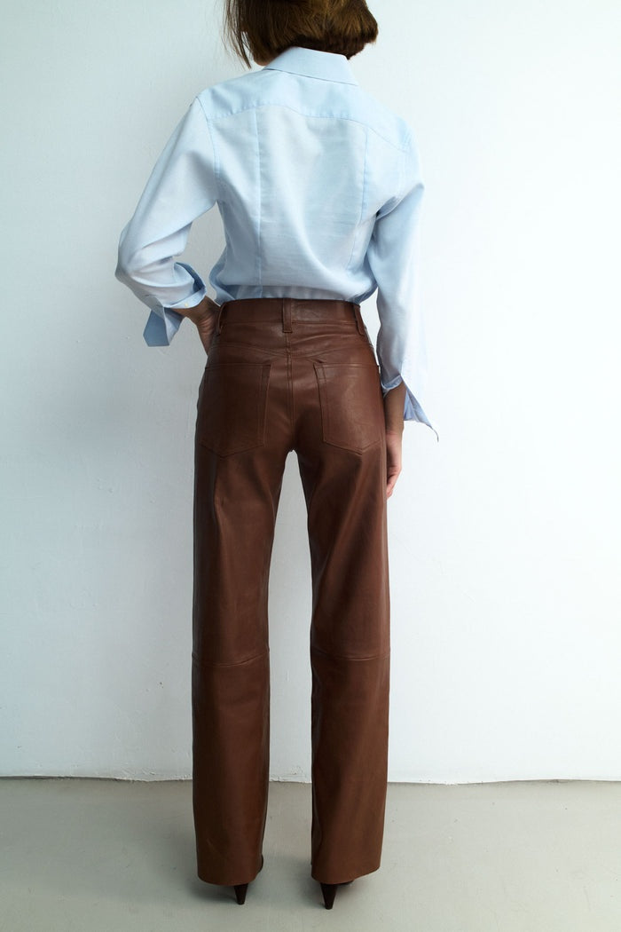 Women's Wide Leg Dark Brown Leather Pant