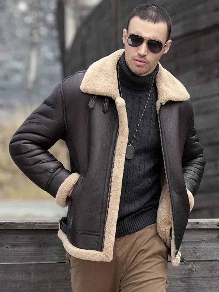 Men's B7 Shearling Coffee Brown Leather Jacket