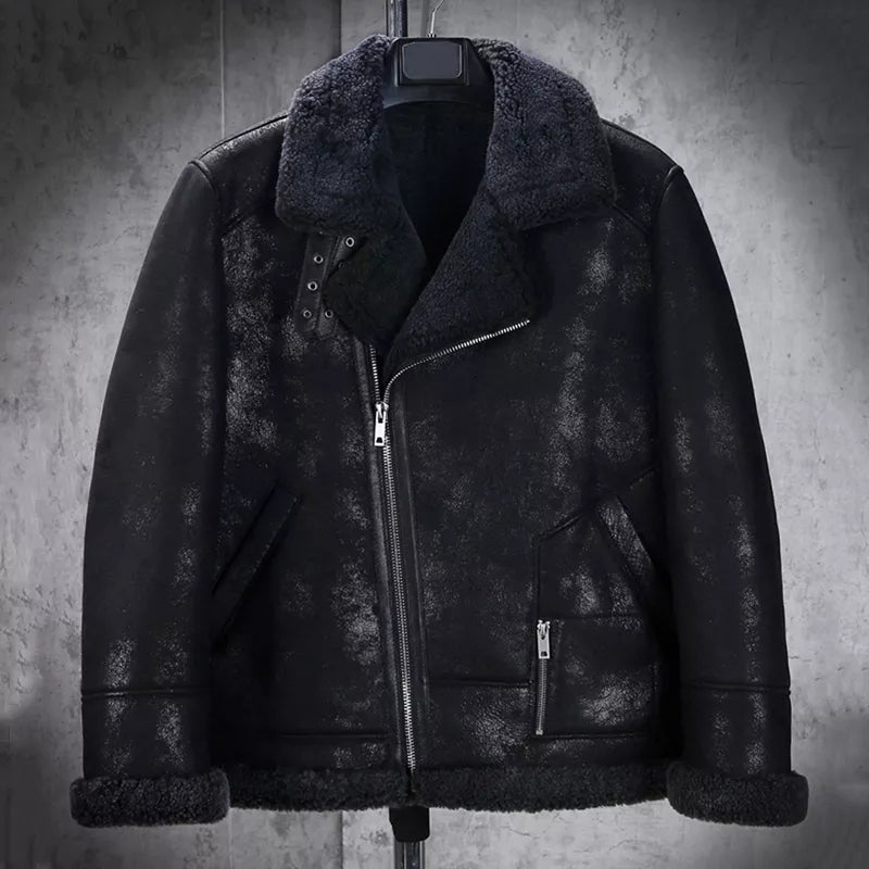 Men's B3 Shearling Biker Black Leather Jacket