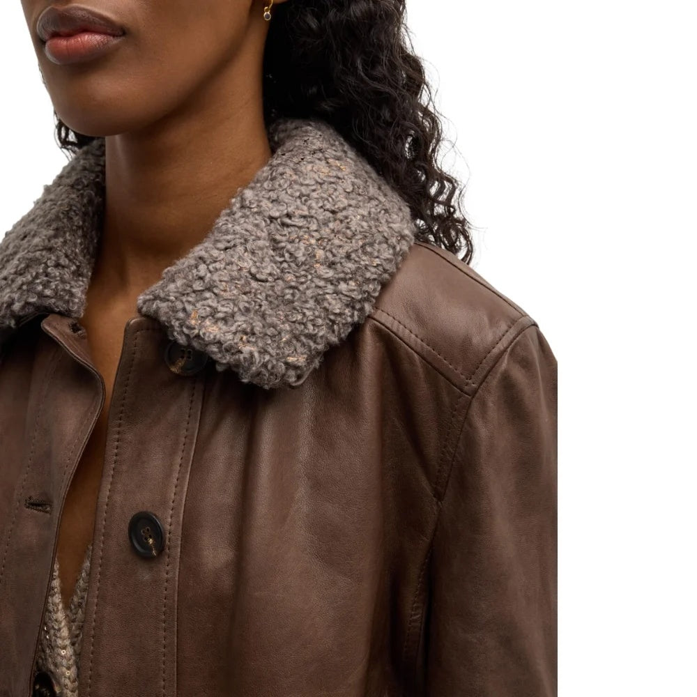 Women's Fur Collar Brown Leather Jackets