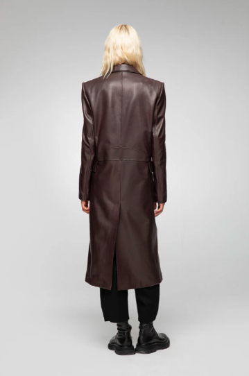 Women's Leather Trench Coat In Coffee Brown