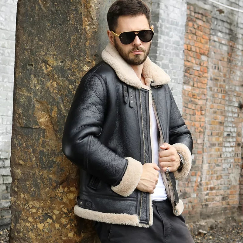 Men's Aviator b3 Bomber Black Leather Jacket