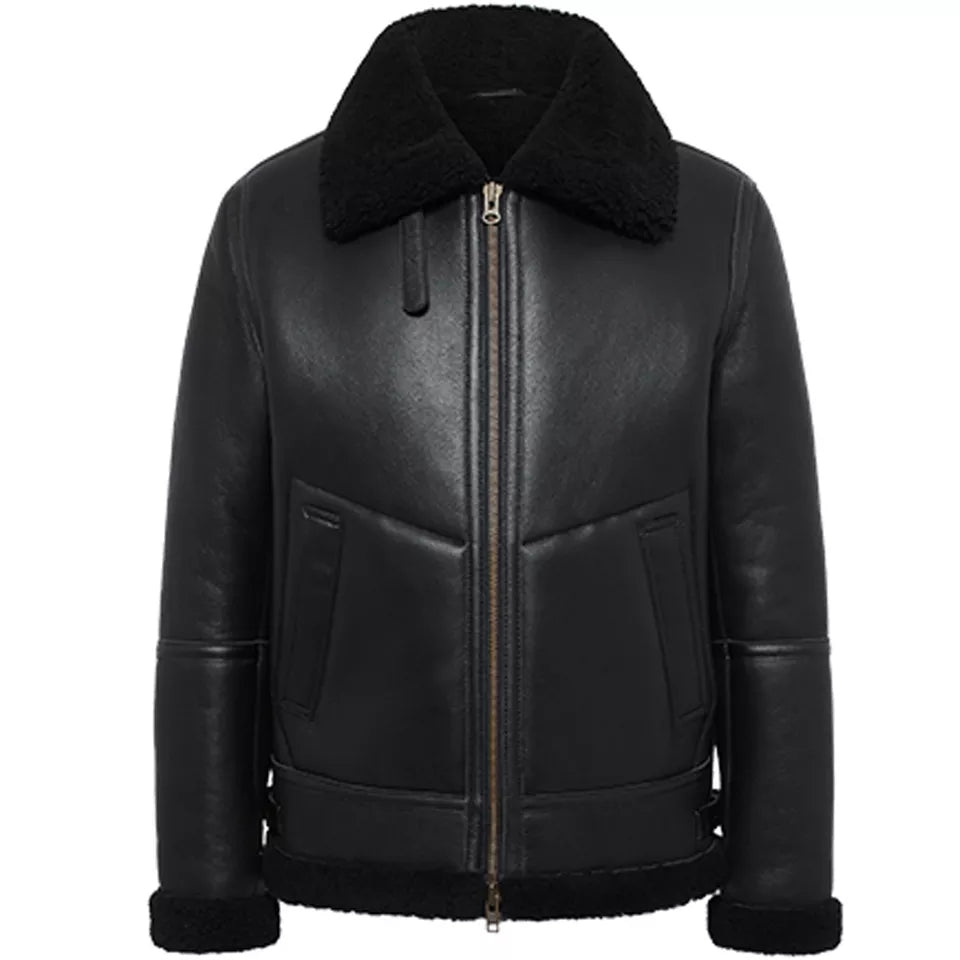 Men's Aviator Fur B3 Black Leather Jacket