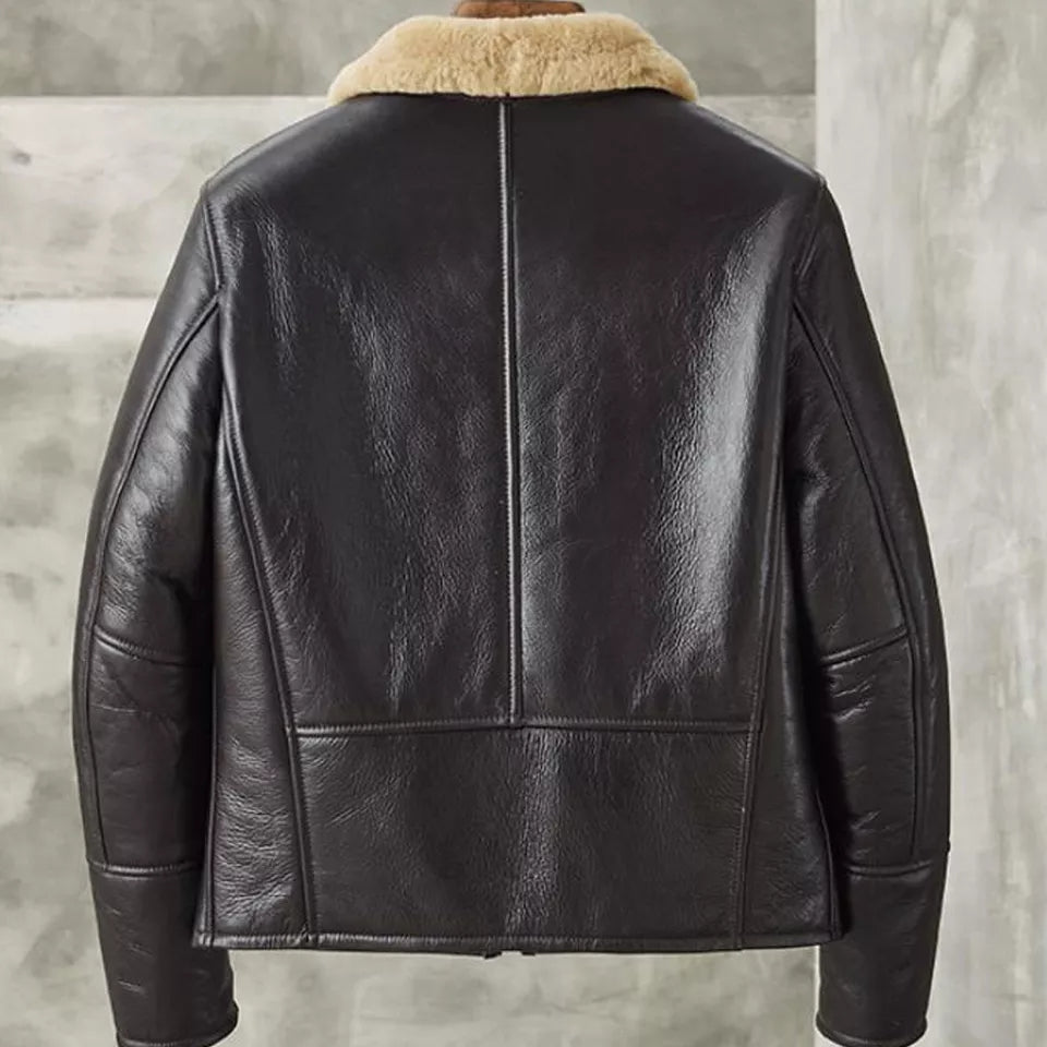 Men's Aviator Raf Shearling Leather Jacket In Black
