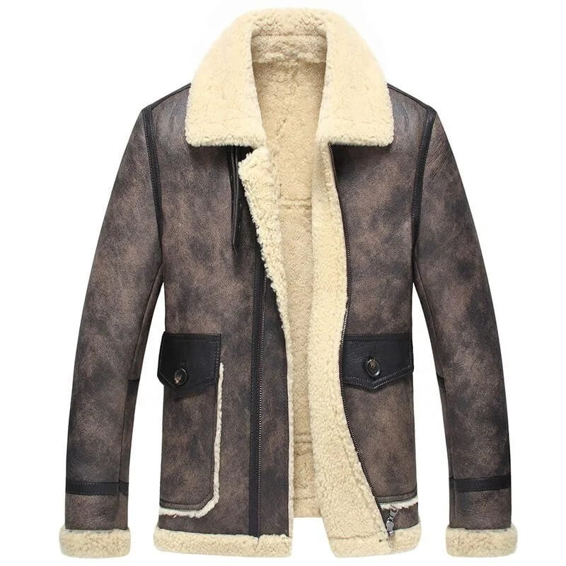 Men's B3 Distressed Sheepskin Leather Jacket In Gray - Arcane Fox