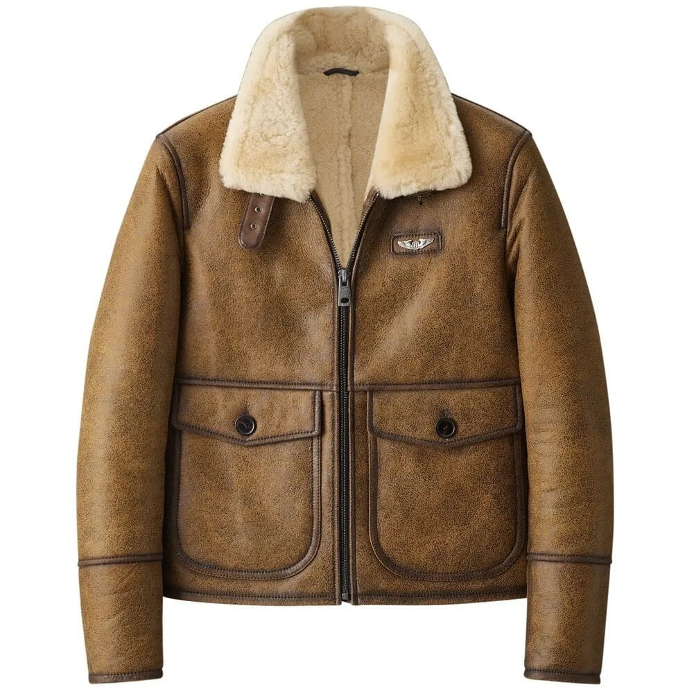 Men's B3 Harrington Shearling Leather Jacket In Brown - Arcane Fox