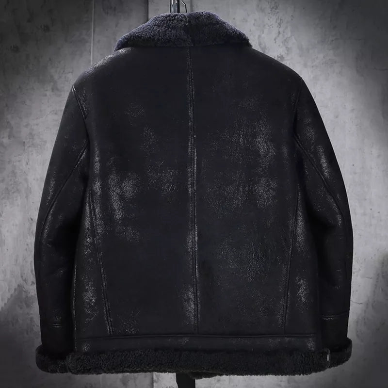 Men's B3 Shearling Biker Black Leather Jacket