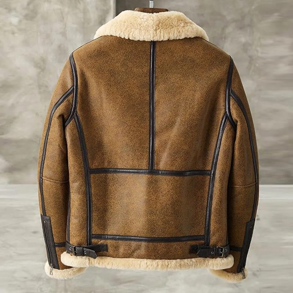 Arcane Fox - Men's B3 Shearling Harrington Leather Jacket In Brown