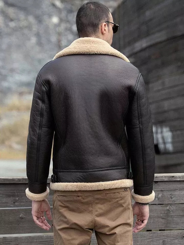 Men's B7 Shearling Coffee Brown Leather Jacket