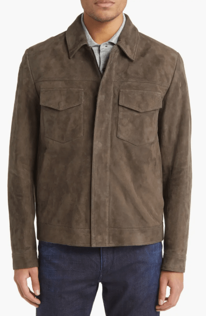 Men's Beige Suede Trucker Leather Jacket