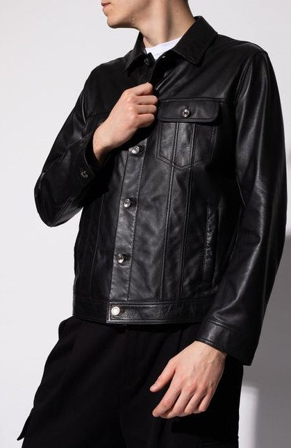 Men's Biker Leather Shirt In Black