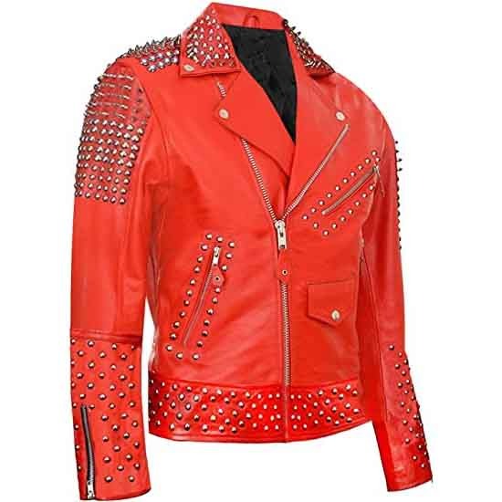 Men's Biker Punk Red Leather Jacket