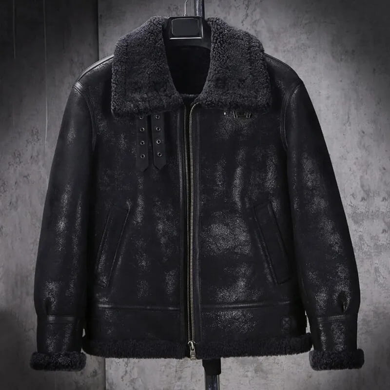 Men's Black B3 Shearling Aviator Leather Jacket - Arcane Fox