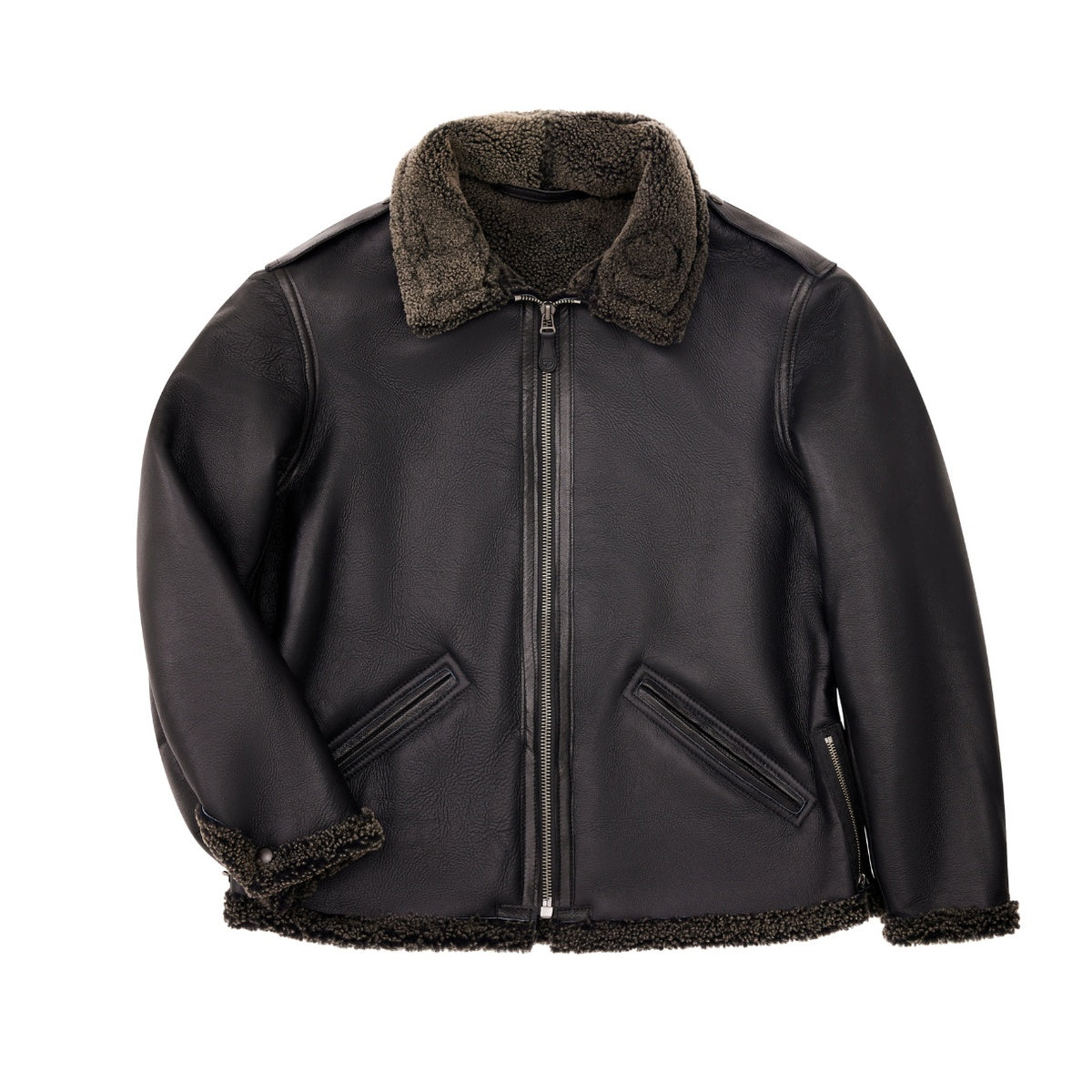 Men's Black B7 Shearling Fur Leather Jacket