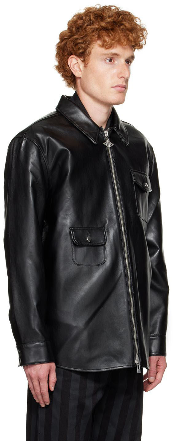Men's Black Biker Leather Shirt In Full Sleeve
