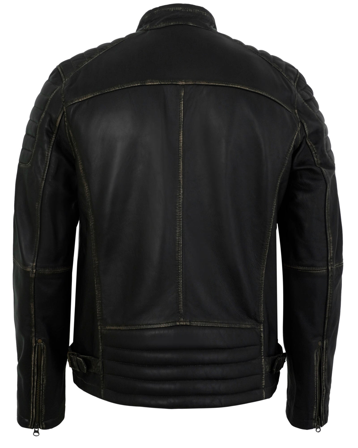 Men's Black Distressed Cafe Racer Leather Jacket