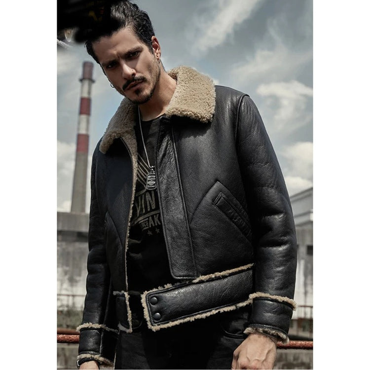Men's Black Fur Biker Leather Jacket