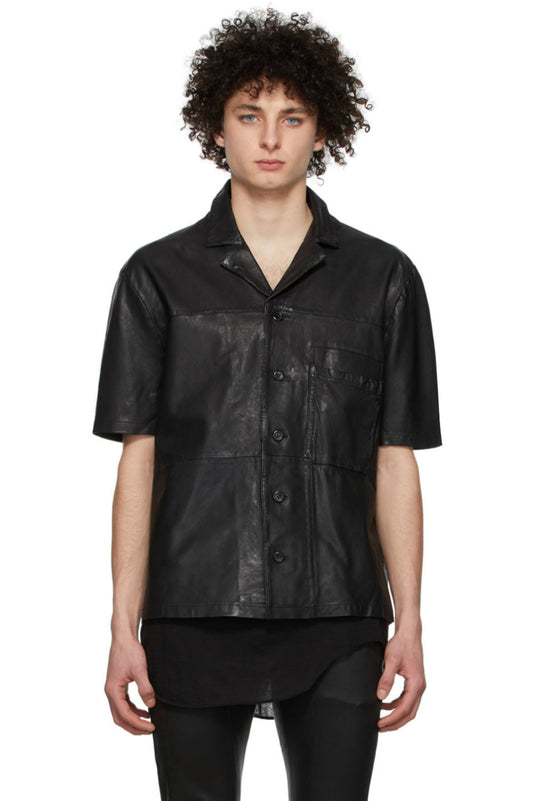 Men's Black Half Sleeve Leather Shirt