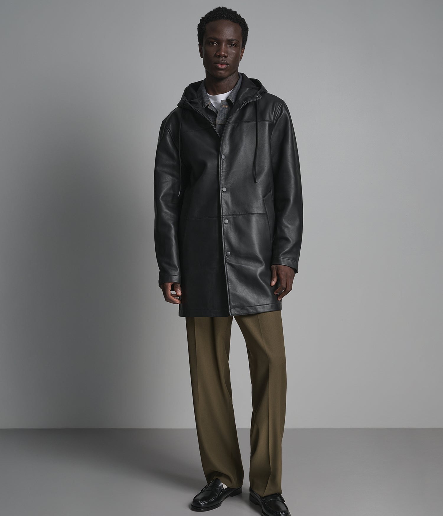 Men's Black Hooded Leather Coat - Arcane Fox