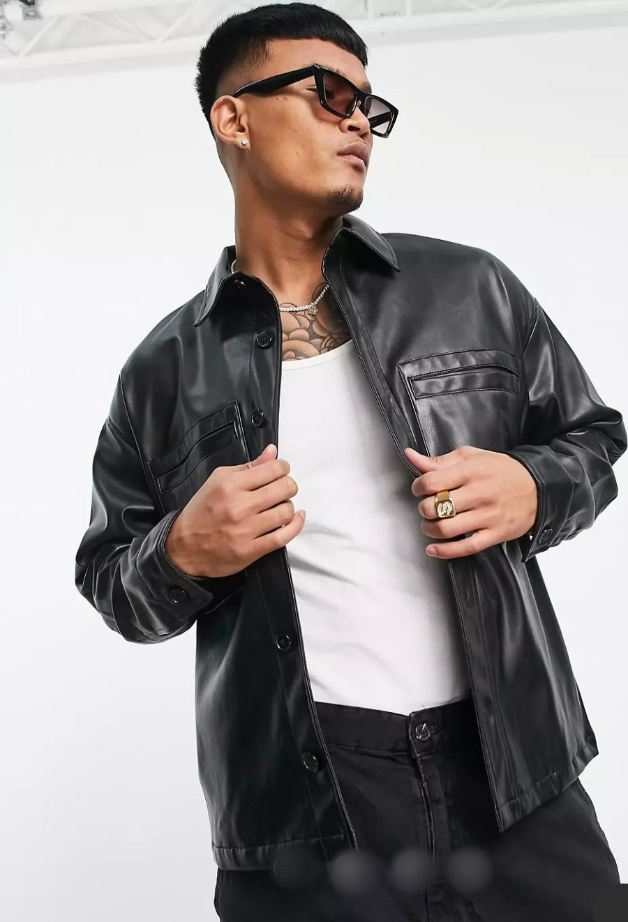 Men's Black Leather Shirt In Full Sleeve
