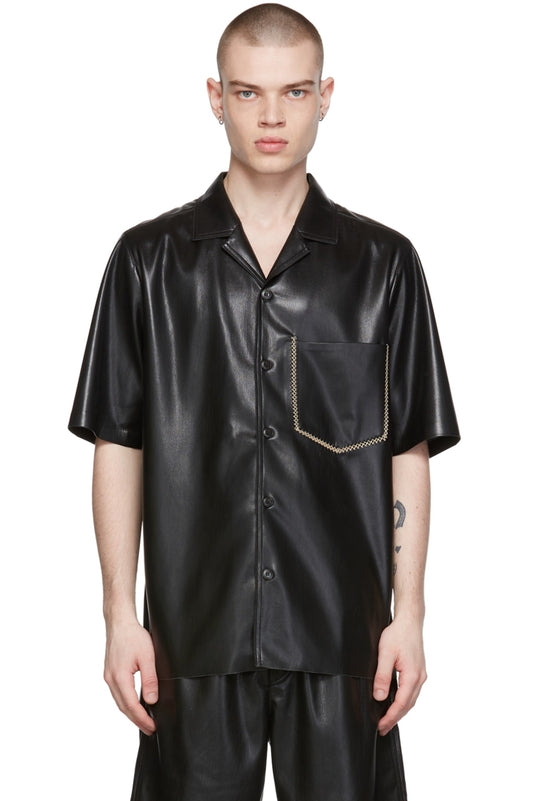Men's Black Leather Shirt In Half Sleeve