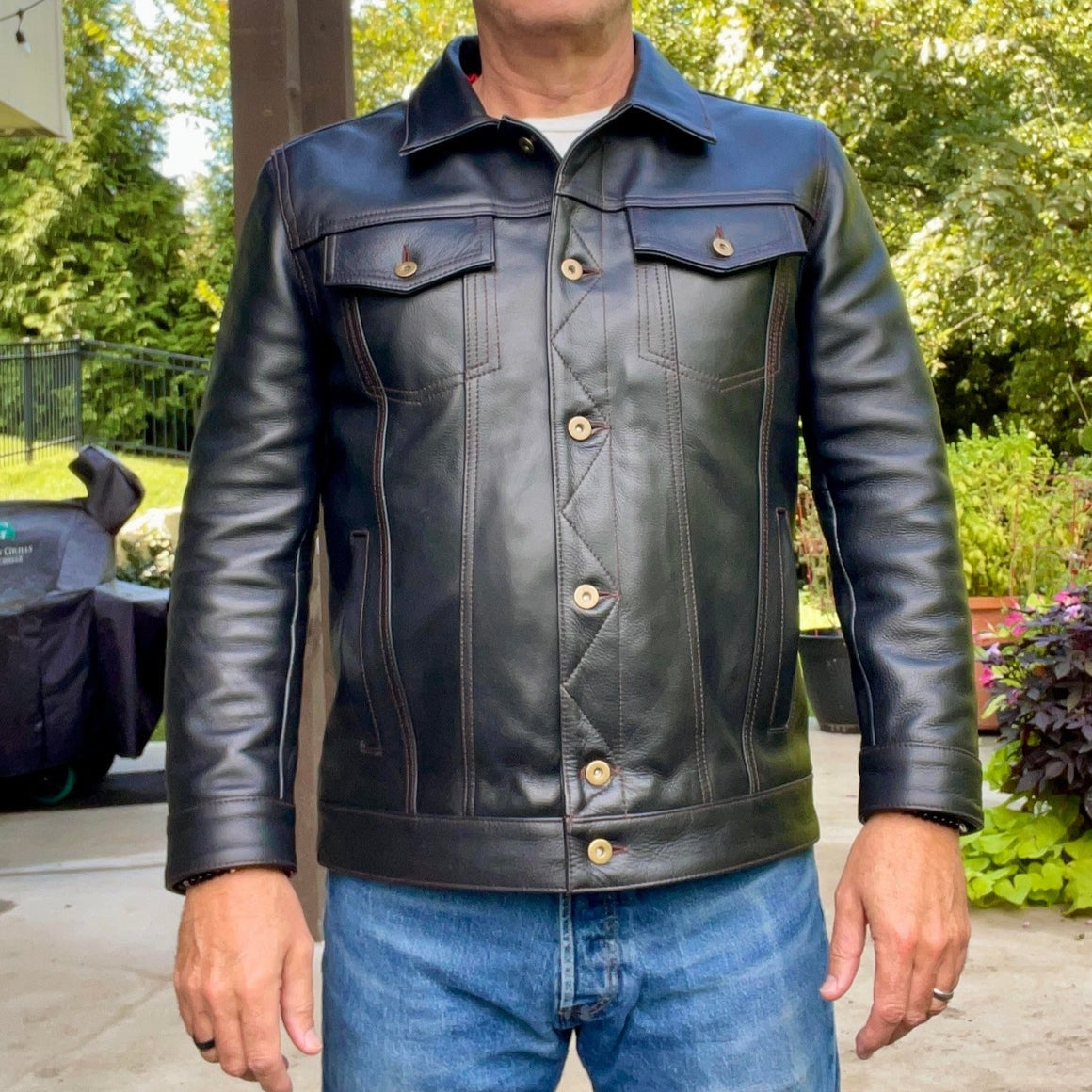 Men's Black Trucker Leather Jacket
