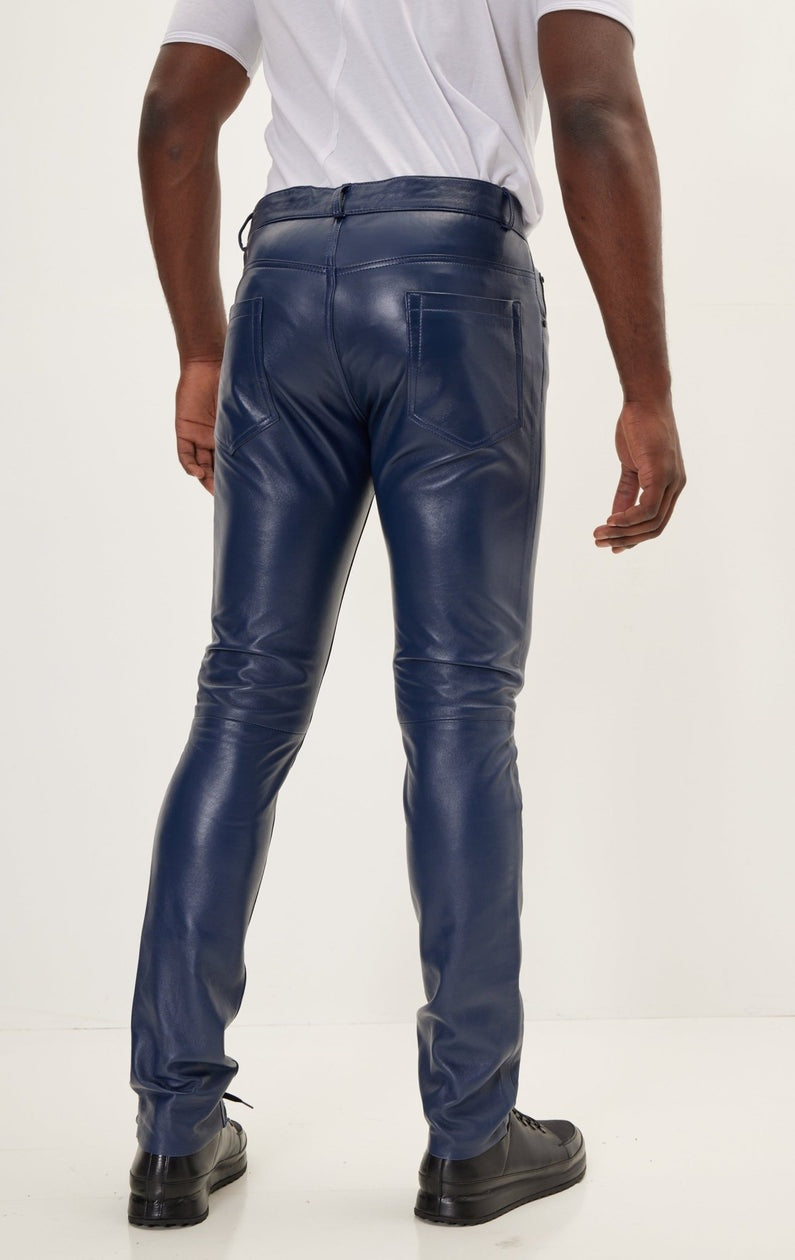 Men's Blue Biker Leather Pant