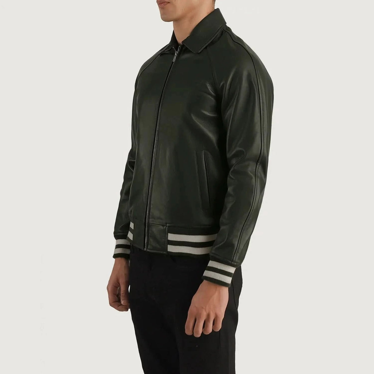 Men's Bomber Dark Green Leather Jacket