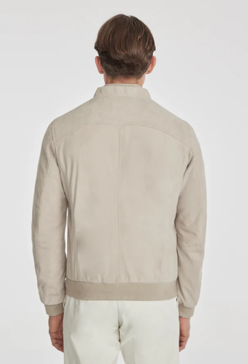 Men's Bomber Suede Leather Jacket In Off White