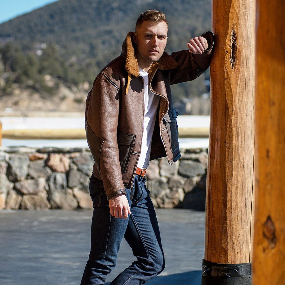 Men's Brown Fur Aviator Leather Jacket