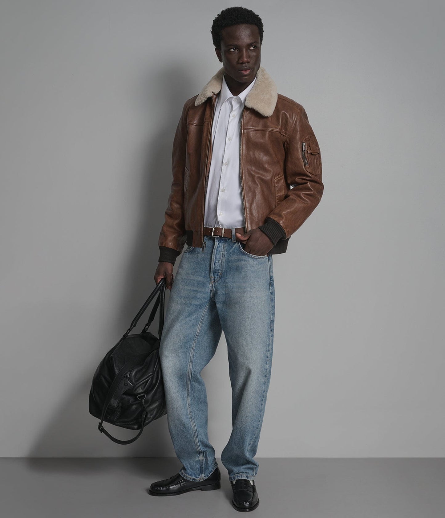 Men's Brown Bomber Shearling Leather Jacket - Arcane Fox