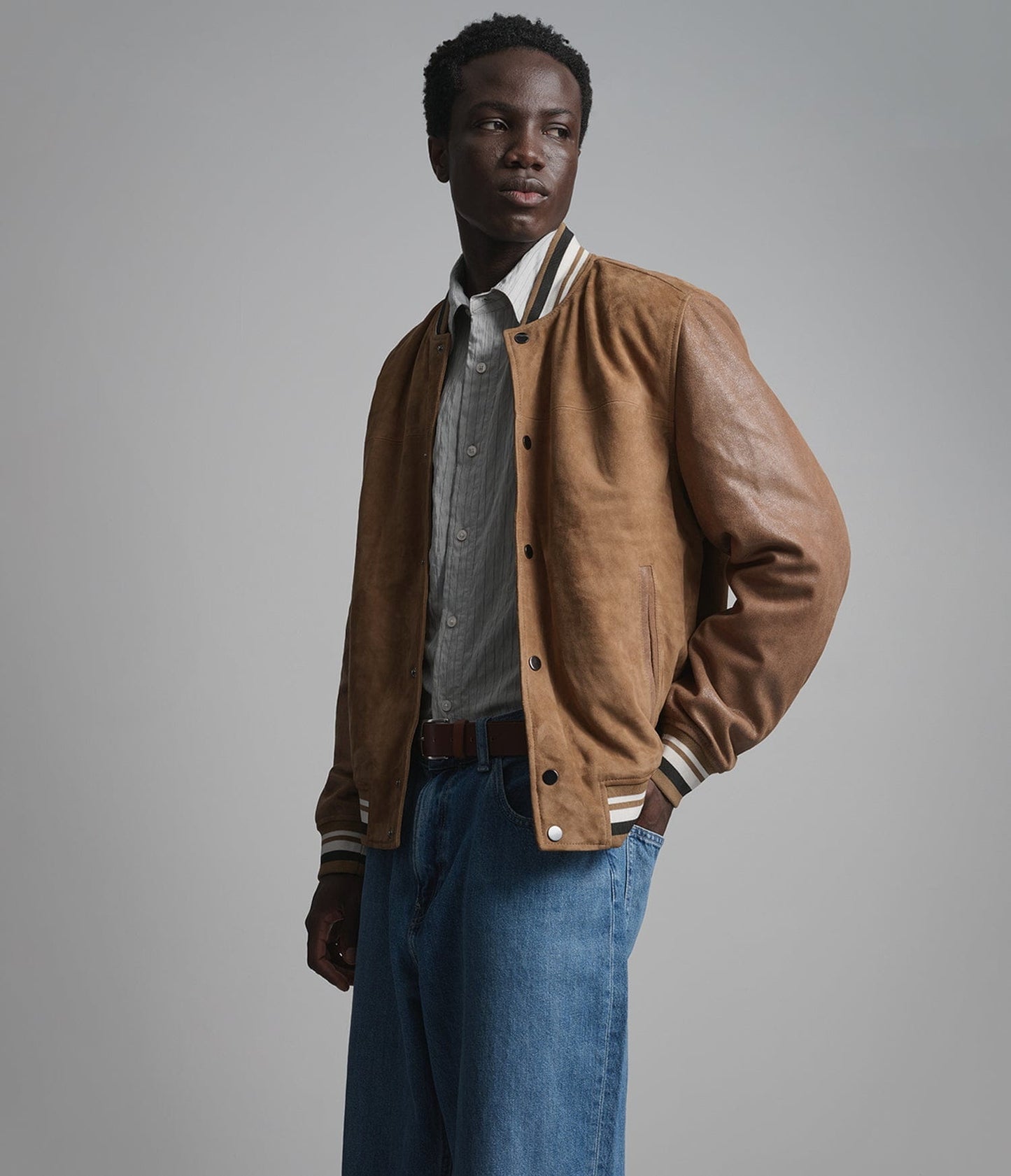 Men's Brown Bomber Varsity Leather Jacket - Arcane Fox