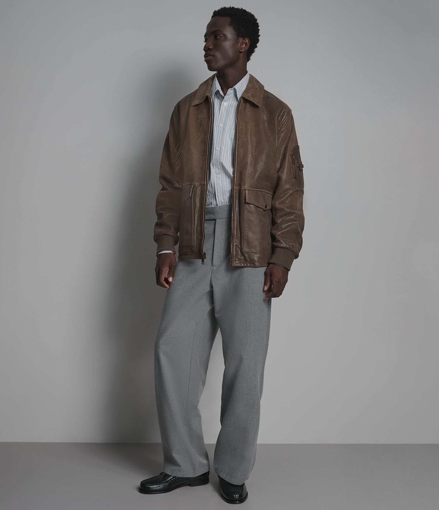 Men's Brown Harrington Distressed Leather Jacket