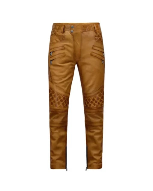 Men's Brown Quilted Leather Pant