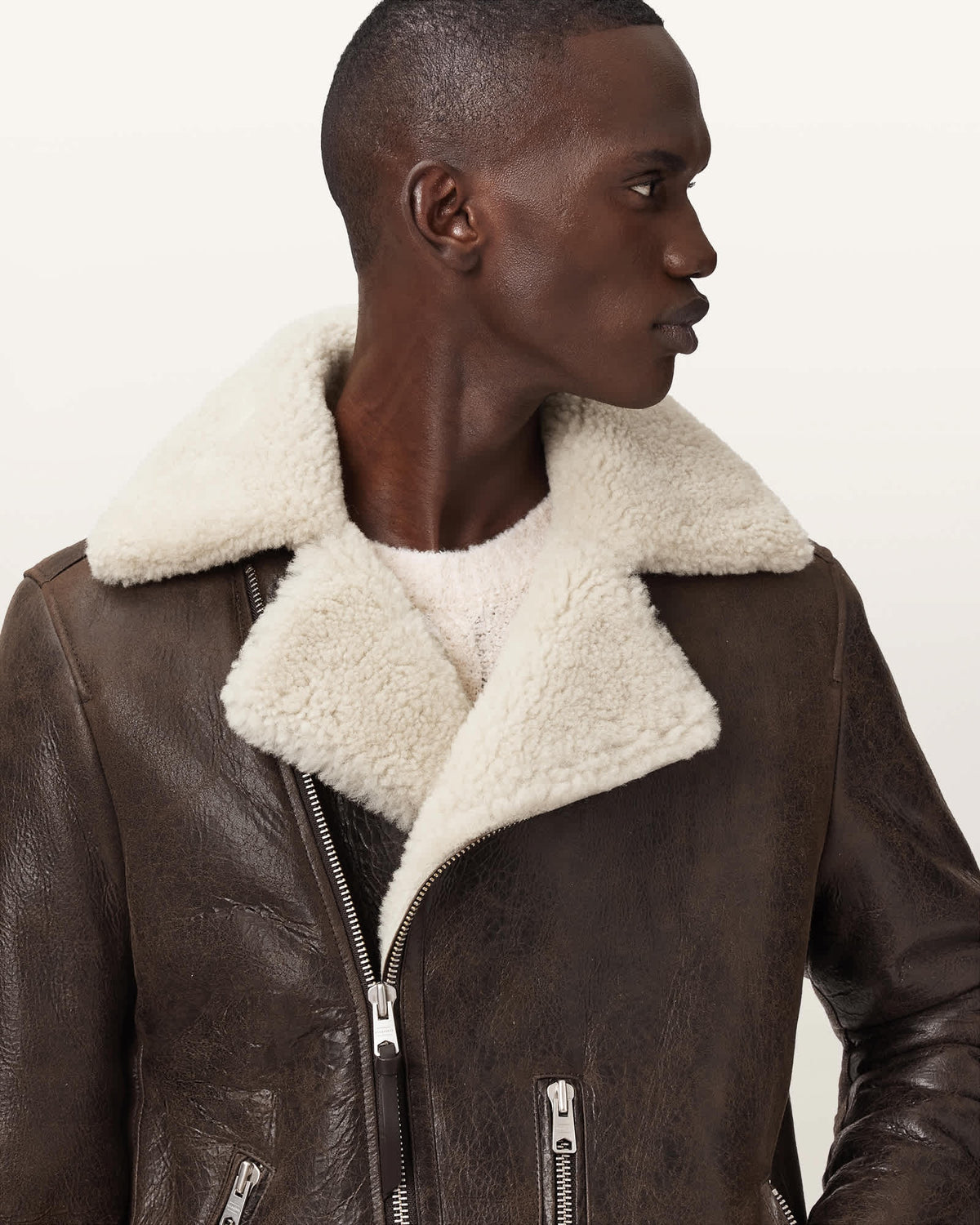 Men's Brown Shearling Aviator Leather Jacket Arcane Fox