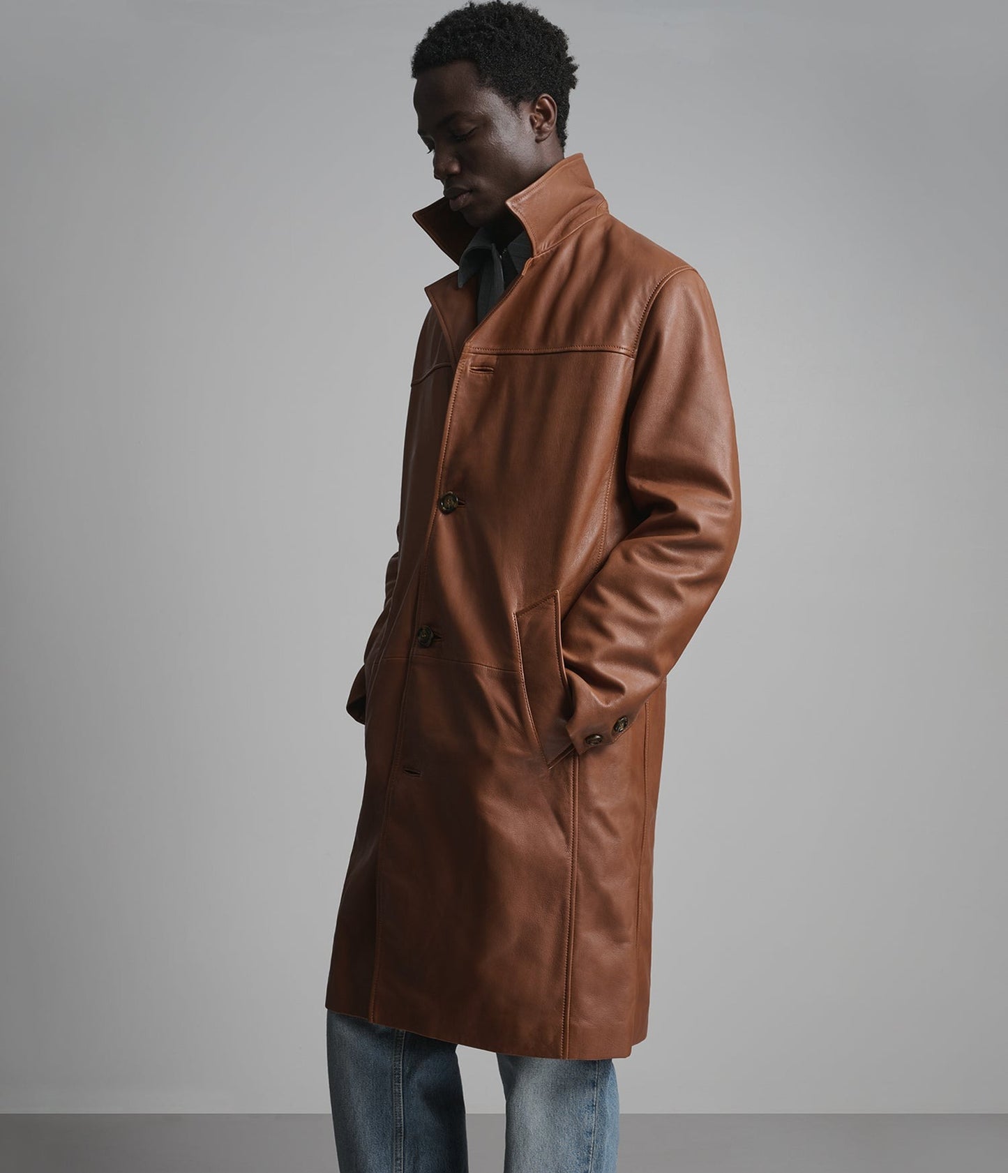 Men's Brown Trench Leather Coat - Arcane Fox
